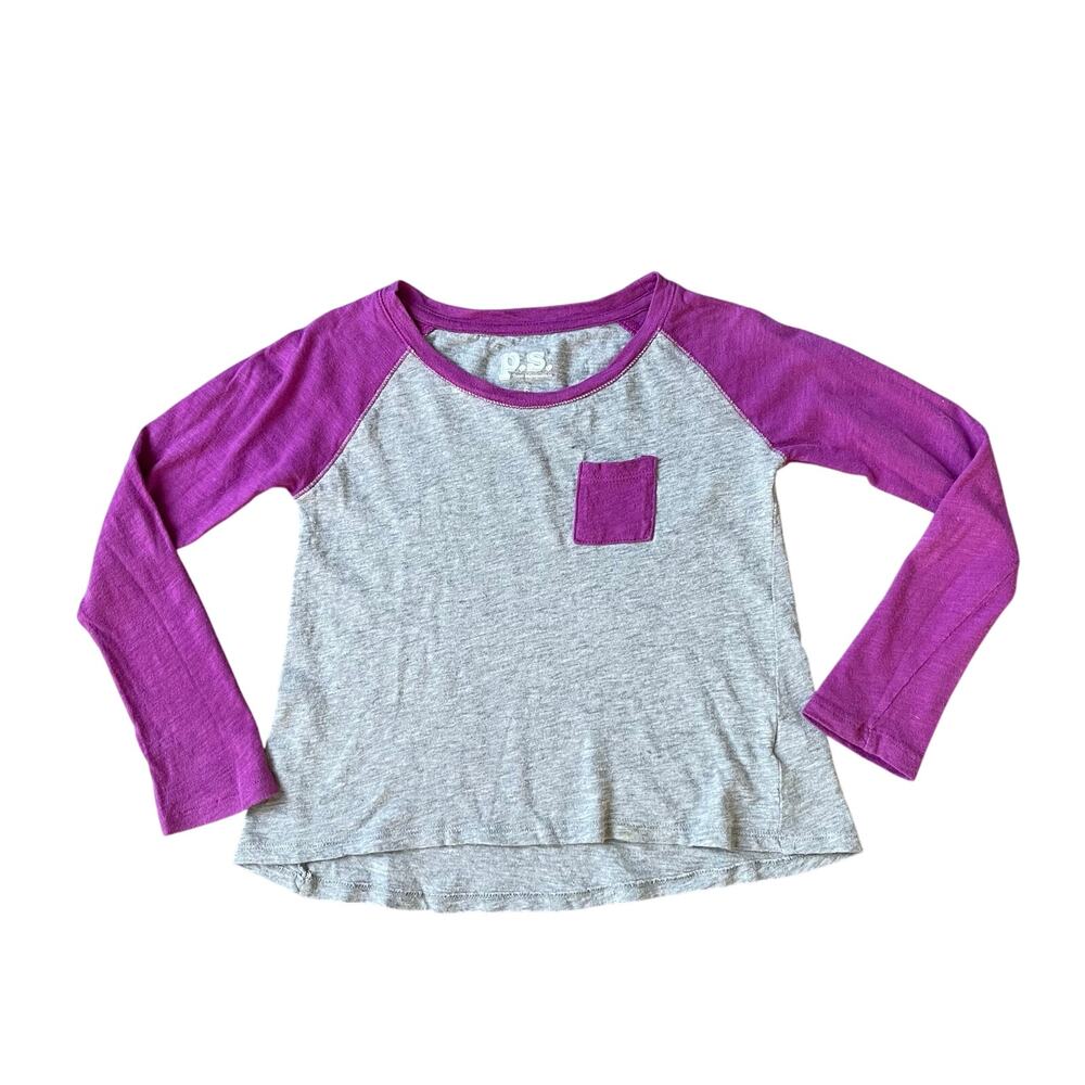 Girls 6 PS Aeropostale Gray & Purple Long Sleeve Pocket Raglan Top Shirt